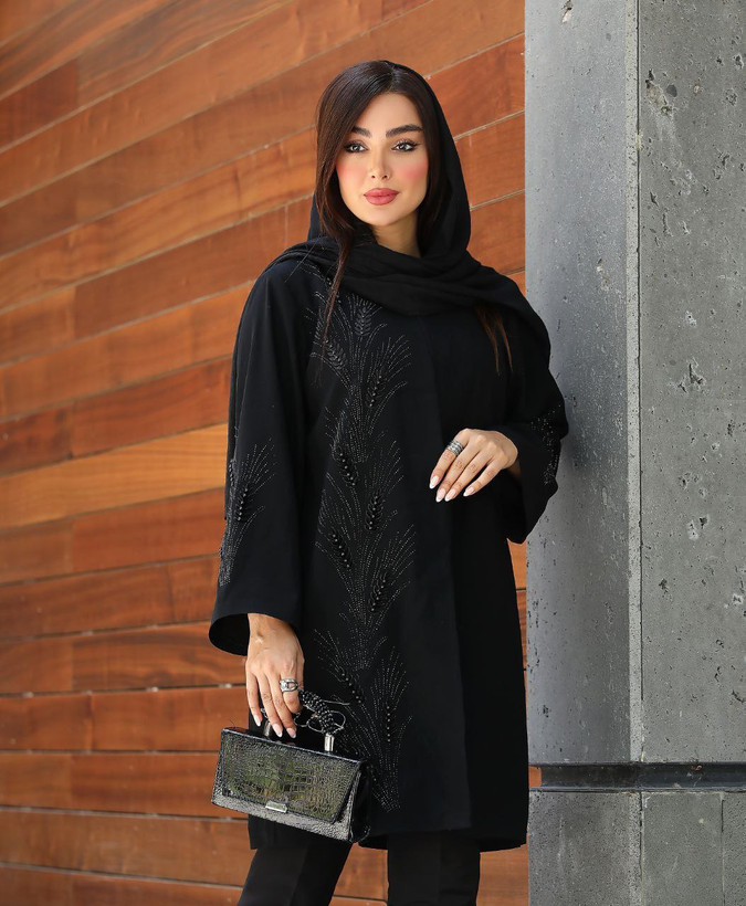 مانتو مجلسی مشکی نگین دوزی مروارید دوزی