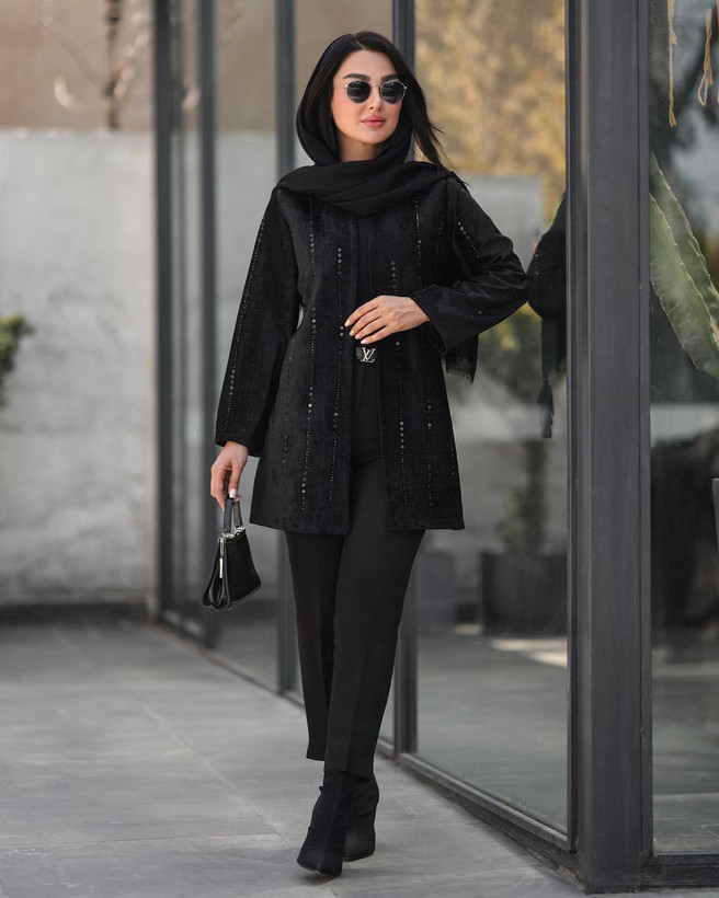 مانتو کتی مخمل شانل نگین دار