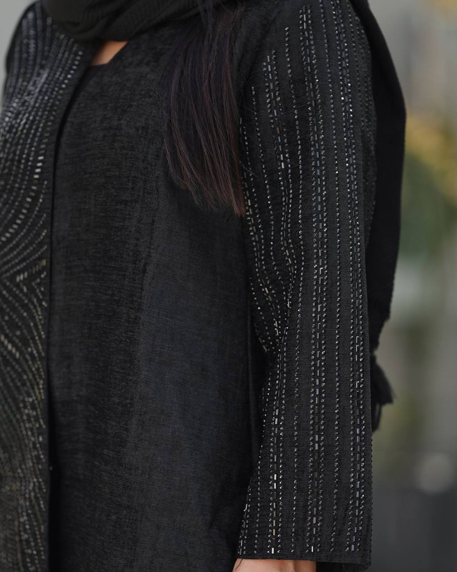 مانتو مجلسی کار شده مشکی