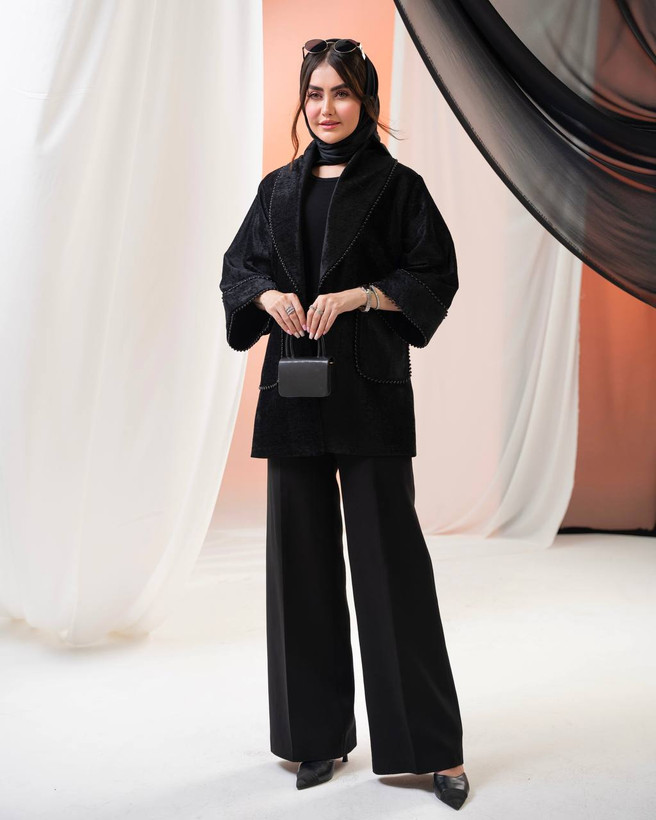 مانتو کتی مخمل شانل مروارید دوزی