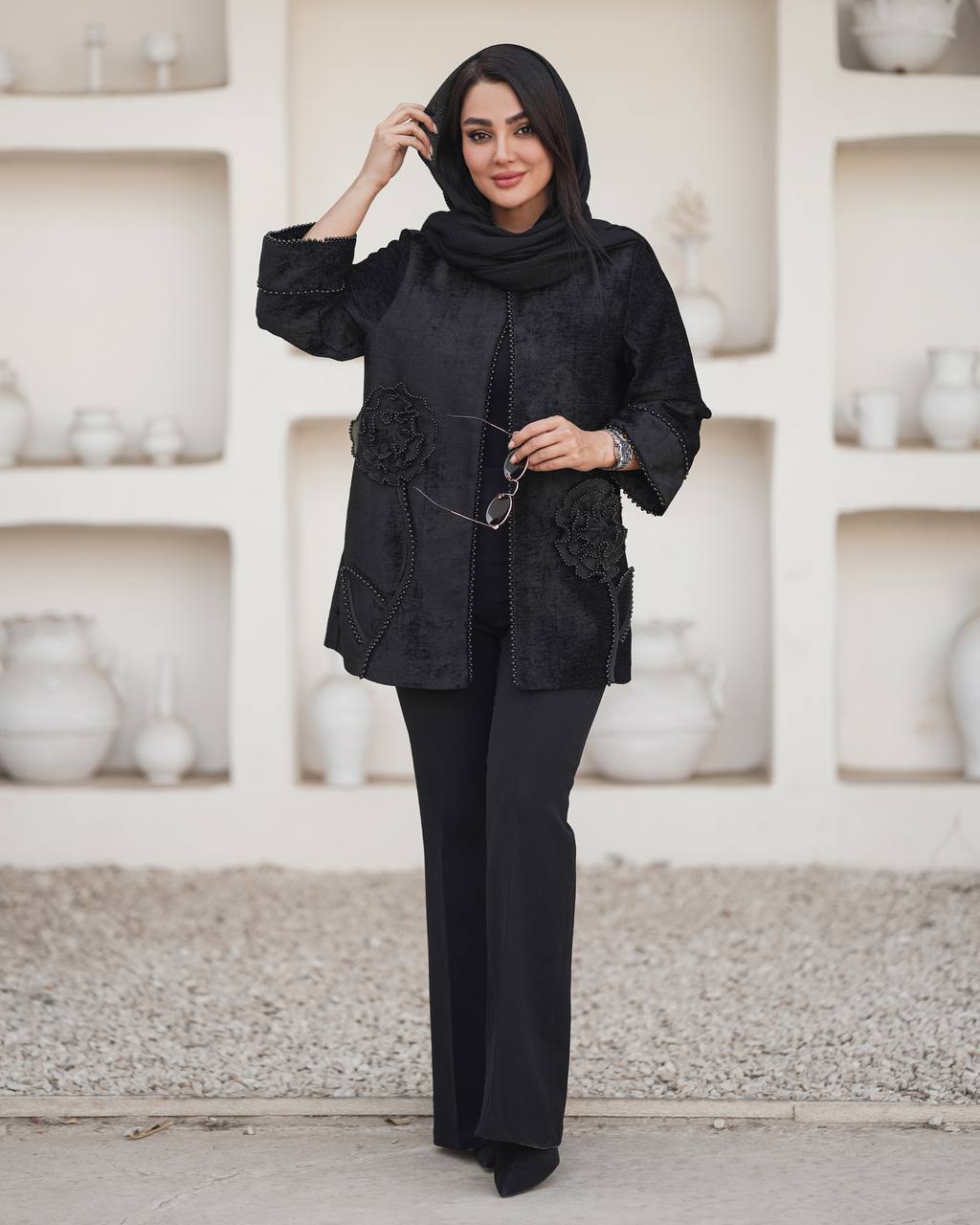 مانتو کتی مخمل شانل مروارید دوزی