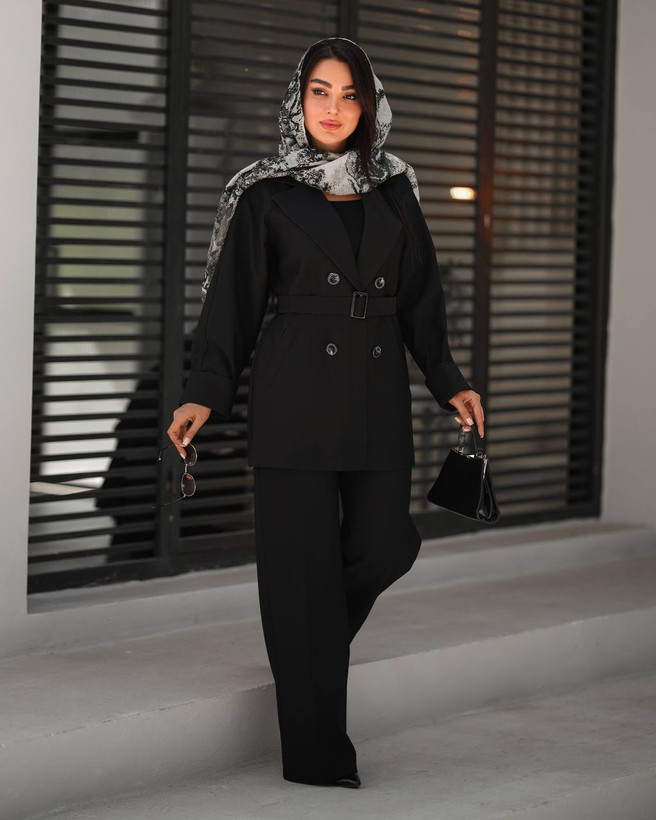 ست کت شلوار زنانه کمربند دار