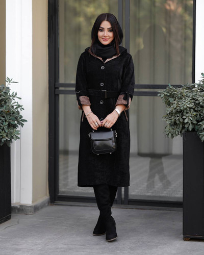 مانتو بارانی کلاهدار مخمل دالاس