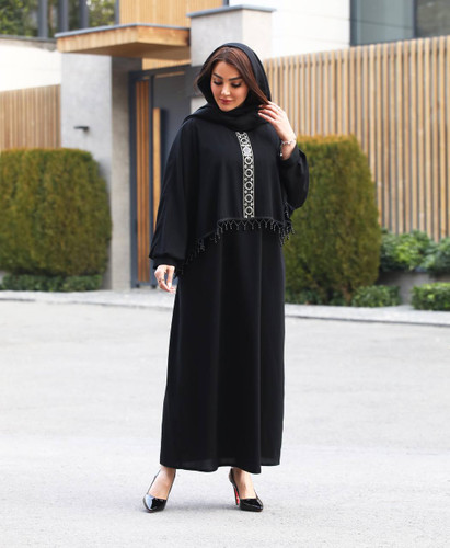 مانتو زنانه بلند حریر جت بلک