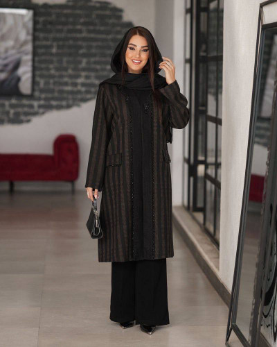 مانتو زنانه مجلسی کرپ ژاکارد کریستال دوزی